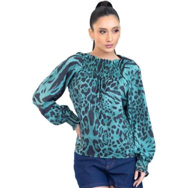Imagem de Blusa Onça Preta Estampada Super Manga IV23 Verde Feminino-Feminino