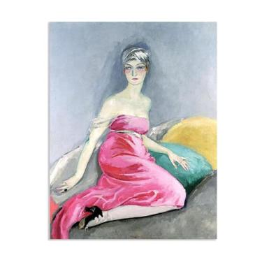 Imagem de Pintura famosa impressão em tela O vestido rosa Eve Francis arte pintura a óleo pôster imagem retrato fauvista decoração de casa para sala de estar escritório 90 x 70 cm (88.9x71.1 cm) emoldurado