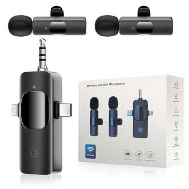 Imagem de YFIXQNSU Mini microfone Lavailer sem fio profissional – Microfone sem fio para iPhone, Android, câmera, iPad, redução de ruído, microfone de encaixe para gravação de vídeo, Vlog