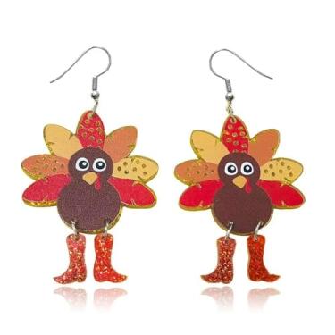Imagem de Todu Brincos de Ação de Graças Peru Pendentes para Mulheres Brilhantes Lantejoulas Botas Galinha Galinha Folha de Bordo Acrílico Gota de Ação de Graças Joias Outono Outono Outono, Zinco Acrílico, Sem