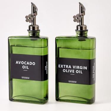 Imagem de MUVEKA Garrafa dispensadora de azeite de oliva para cozinha, conjunto de garrafas dispensadoras de vinagre, recipiente de molho de vidro, galheteiro de óleo com etiquetas, escova, funil, rolhas, verde