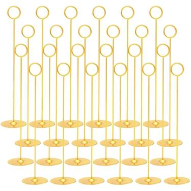 Imagem de Urban Deco Porta-cartões de mesa com 24 unidades, porta-cartões de mesa de 30 cm, porta-cartões de aço para fotos, placas de comida, notas de memorando, casamentos, restaurantes, aniversários (ouro