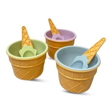 Imagem de KIT 3 Tigelas Sorvete Casquinha Sobremesa com colher 200 ml