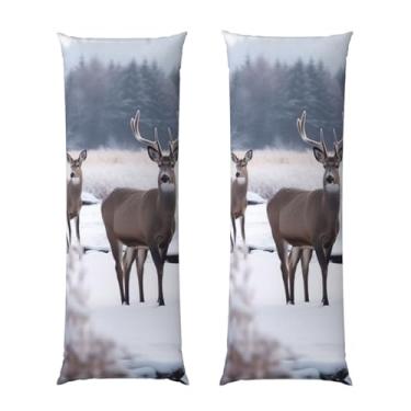 Imagem de Capa de travesseiro corporal Deer on Frozen Wilderness ultra macia com zíper oculto capa de travesseiro longa respirável 50,8 cm x 137,2 cm capa de almofada decorativa para sofá de quarto