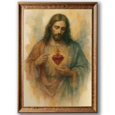 Imagem de Arte de parede com imagem do Sagrado Coração de Jesus Cristo Arte de Parede em Tela Misericórdia Divina Pôster Cristo Catolicismo Retrato Impressões Arte Religiosa Cristã para Igreja Decoração de Sala
