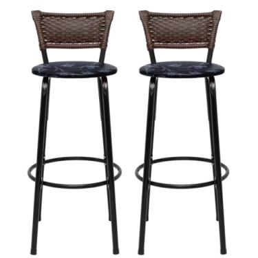 Imagem de Banquetas Altas Bancada Bar Confortável Moderno Design Resistente Estrutura Preta Kit 02 Unidades - Itagold (Floral Preto)