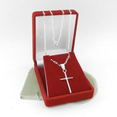 Imagem de Corrente Masculina 60Cm 2Mm + Cruz Folheada Prata Cr640 - Wnbijouteria