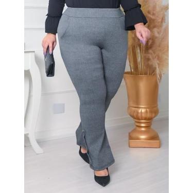 Imagem de Calça Flare Malha Jacquard com Bolso Plus - Curvy Plus, Cinza, G3