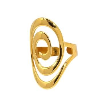 Imagem de Spiral Swirl Geometric Ring for Women Men Luxurious Gold Plated Stainless Steel Statement Middle Thumb Finger Adjustable Open Rings Waterproof Bold Swirl Bands Hypoallergenic Fashion Jewelry