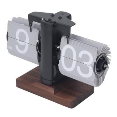 Imagem de Zhjvihx Relógio da Mesa Flip, Página Automática Girando o Relógio Digital PVC Aço Inoxidável Com Base de Madeira para Escritório (Páginas cinza da estrutura preta)