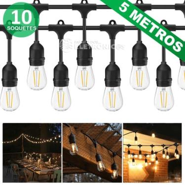 Imagem de Cordão Varal Luzes Porta-lâmpadas 5 Metros 10 Soquetes Ideal Para Vara
