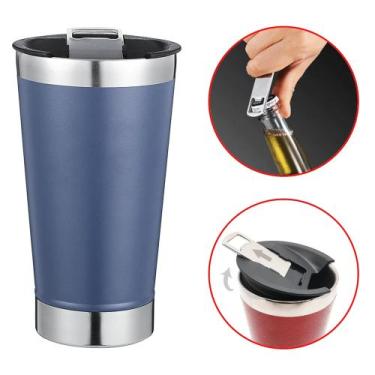 Imagem de Copo Térmico Inox Para Cerveja Com Tampa E Abridor 473ml Presente AK50