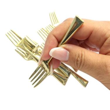 Imagem de 125 unidades Mini Garfo dourado Luxo Descartável 10cm festa - Genérica