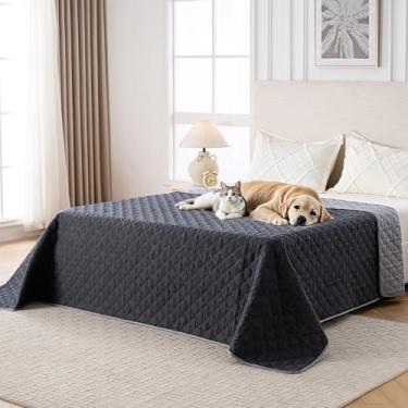 Imagem de FunFurry Cobertor impermeável 100% frente e verso, capa de sofá para cães, lavável, capa de cama reversível, protetor de móveis de sofá. (cinza escuro e claro, 203 x 203 cm - 1 pacote)