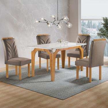 Imagem de Mesa de Jantar 4 Lugares Marromina Carolina com Vidro Cinamomo/Off White/Bege Escuro - Cel Móveis