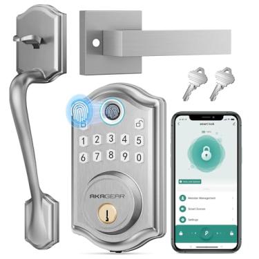 Imagem de AkaGear DS10 Pro Fechadura de porta de entrada sem chave com conjunto de maçanetas, conjunto de fechaduras inteligentes para porta frontal, teclado eletrônico, fechadura de impressão digital, controle