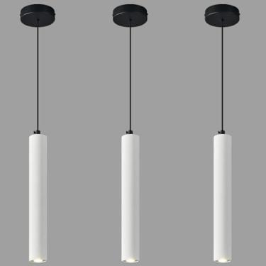 Imagem de ADCTHOME Luminária pendente branca linear de concreto, luminária pendente de cimento industrial moderna para cozinha, ilha, sala de jantar, quarto, mesa de cabeceira (embalagem com 3)