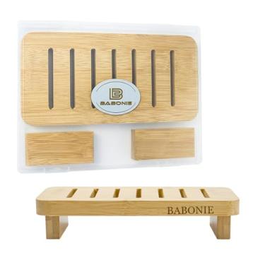 Imagem de Pedestal de bandeja de madeira de fazenda para bancada de decoração de cozinha, expositor de plantas de pratos de banheiro de bambu - 22 x 10 cm, retrô, suporte de saboneteira para banheiro, pia de