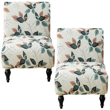 Imagem de 2 peças de capa de cadeira com detalhes sem braços, removível e sem braços, capa elástica, lavável na máquina para móveis de escritório em casa (folha)