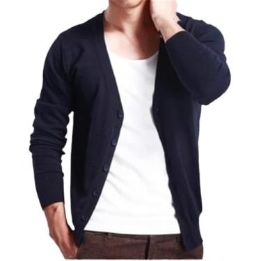 Imagem de Ehaioo Primavera Outono Masculino V-nec Cardigan Suéter Slim Cintura Fina Casaco De Lã, Navy Blue, L