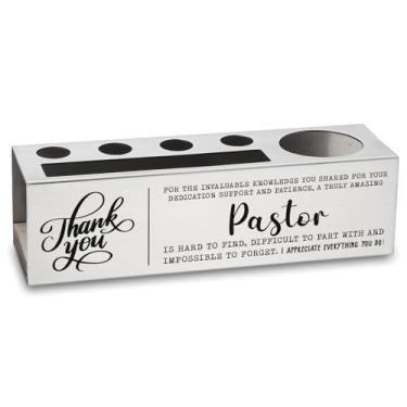 Imagem de Porta-lápis Thank You Pastor com mensagem de agradecimento, organizador de mesa, presente para líder de igreja, decoração de escritório inspiradora para aposentadoria de pastor, aniversário, feriado