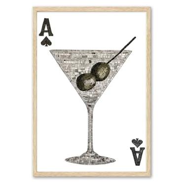 Imagem de Vintage Martini Print Ace of Spades Arte de Parede Preto e Branco Estético Cocktail Poster Moderno Preppy Bar Carrinho Arte de Parede Bebida com Oliva Retro Canvas Poster Funny Cocktail Picture