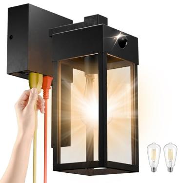 Imagem de illumishin Luz de varanda do crepúsculo ao amanhecer com tomada GFCI - arandela de parede externa à prova de intempéries 20A, soquetes E26 duplos 1850W + tomada descendente, alumínio à prova de