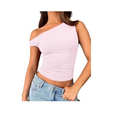 Imagem de Camiseta Feminina Slim Fit Sem Mangas Com Ombros De Fora, Sexy E Fofa,
