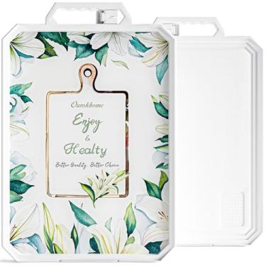 Imagem de Ourokhome Tábua de corte para cozinha, tábua de corte de vidro temperado dupla face grau alimentício para cortar carne, legumes, frutas, queijo, adequado para facas com alças e afiador de facas