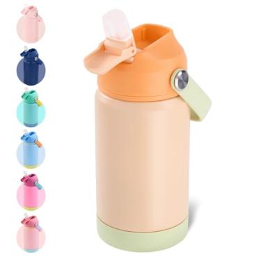 Imagem de Kerilyn Garrafa de água infantil de 340 g, garrafa de água isolada de aço inoxidável para crianças, copo infantil com canudos à prova de vazamento, garrafas de água infantis para meninos e meninas