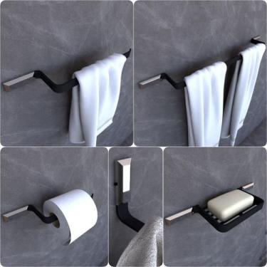 Imagem de Kit Acessórios Para Banheiro Preto e Cromo Empire 5 peças - MetalCromo