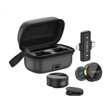 Imagem de Microfone Lapela Sem Fio Magnético AGOLD 38 Type-C e Lightning p/ iOS 