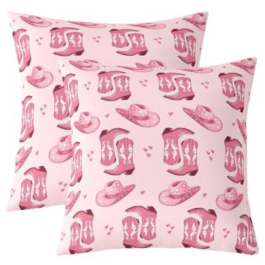 Imagem de Feelyou Capas de almofada rosa vaqueira decoração ocidental para meninas adultos chapéus de cowboy botas rosa crianças capas de almofada para sofá cama sofá cama rústica retrô capas de almofada, 50 x