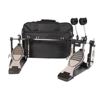 Imagem de Pedal de bumbo duplo, pedal de baixo duplo com sua bolsa e com cabeça de batedor ajustável, pedal de pedal de acionamento de corrente dupla com chave de bateria para bateria e bateria eletrônica
