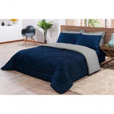 Imagem de Kit Edredom + Jogo De Lençol Aconchego Look House Dupla Face Casal Kin