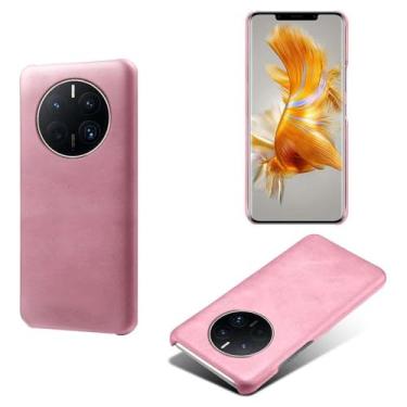 Imagem de Capa para Huawei Mate 50 PRO,Proteção contra quedas,Casca de volta de cor sólida simples,Design de couro de imitação de plástico-Pink