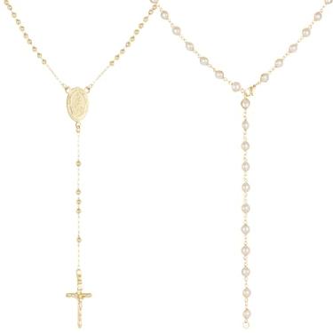 Imagem de Colares femininos Lariat em forma de Y de cristal em camadas ouro 14K cruz sol virgem maria boho hippie joias de strass, Large, Liga de aço, Sem Pedra Preciosa