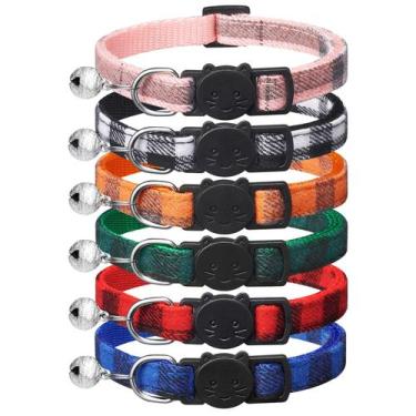 Imagem de Coleiras Cat Extodry Classic Plaid com sinos ajustáveis de 15 a 23 cm.