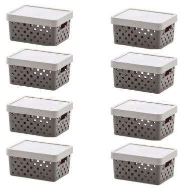 Imagem de Kit 8 Caixa Organizadora C/ Tampa Quadratta 19x14x10 Cinza - Paramount