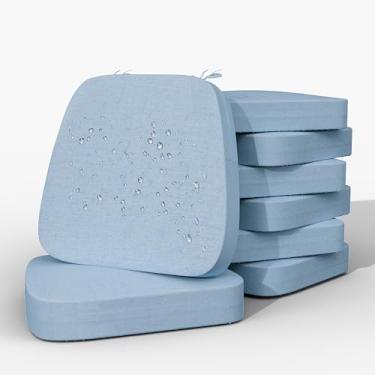 Imagem de Iristykilin Almofadas de cadeira de 43 x 40 cm x 6 cm de espessura para cadeiras de jantar, pacote com 8 almofadas de cadeira de cozinha à prova d'água e fácil de limpar com laços e suporte