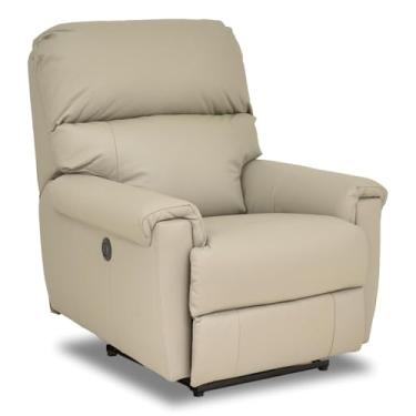 Imagem de Poltrona Reclinável Elétrica em Couro Natural, 120kg Suportados, Sistema SoftSpring, Autovolt 90-240v, 85x105x105cm (Botão Lateral + USB, Bege)