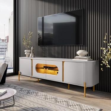 Imagem de Rack Juquehy para TV 75” 4 Portas Nichos e Iluminação LED (Off/Naturalle)