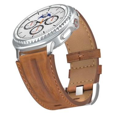 Imagem de Bouixel Pulseira de couro genuíno de grão superior compatível com Samsung Galaxy Watch 8 de 40 mm e 44 mm/Watch 8 Classic de 46 mm e feminina, larga e robusta de metal para Galaxy Watch