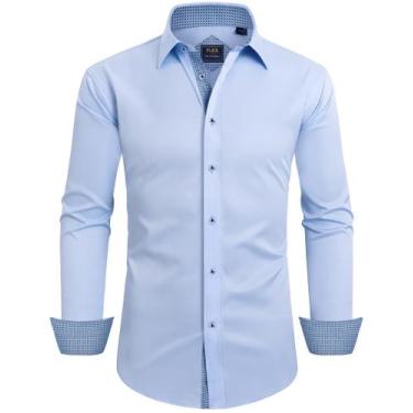 Imagem de Camisa social Alimens & Gentle de manga comprida azul sem rugas