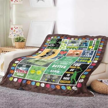 Imagem de Cobertor de tênis para amantes de tênis – Cobertor de tênis inspirador, cobertor esportivo de lã de flanela macia para sofá-cama, presente para tenistas, treinador, crianças e adultos (99,8 x 129,8 cm