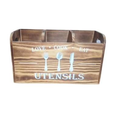 Imagem de Bothyi Suporte para Utensílios de Cozinha, Organizador de Utensílios de Madeira, Organização Vintage, Pote de Armazenamento, Caixa de Armazenamento de Madeir, Marrom Escuro, Tamanho real