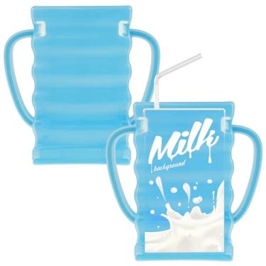 Imagem de DJAPWPX - 2 peças de suporte de caixa de suco reutilizável de plástico sem apertar, suporte portátil à prova de aperto, suporte multifuncional para caixa de leite para crianças, meninos, meninas (azul