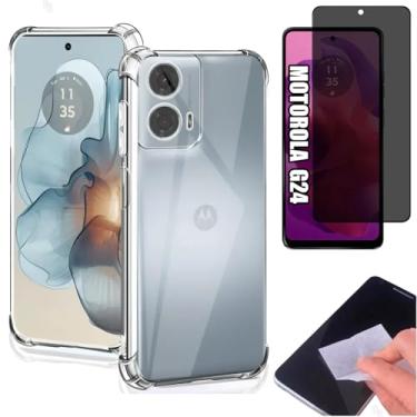 Imagem de [GL CASES] Kit Capa Motorola Moto G24 Case Capinha Anti Impacto Reforçada Silicone Transparente Flexível Proteção De Câmera + Pelicula Motorola Moto G24 De Privacidade Vidro Anti Spy Espião