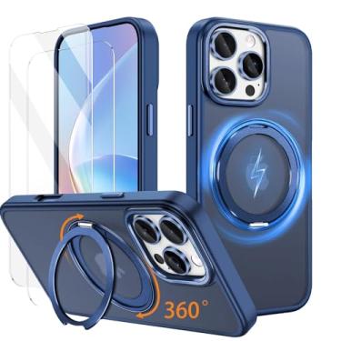 Imagem de Asdsinfor Suporte magnético giratório para iPhone 16 Pro, compatível com carregamento sem fio, capa fina à prova de choque com 2 protetores de tela, anel giratório com suporte para Apple iPhone 16 Pro