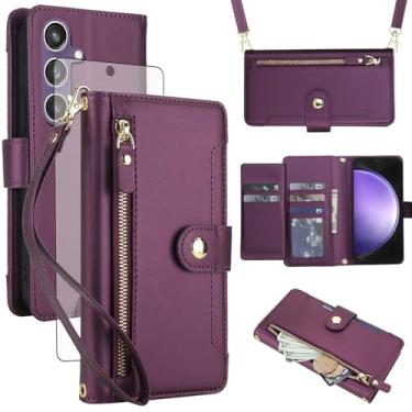 Imagem de Asuwish Capa de celular para Samsung Galaxy S23 FE 5G carteira com zíper, protetor de tela de vidro temperado e alça de pulso transversal, suporte para cartão de crédito S 23 EF S23FE 23S mulheres